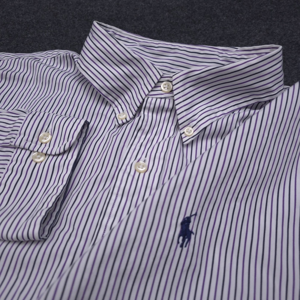 Ralph Lauren Men's 17 32/33 Classic Fit White Striped Long Sleeve Button‎ Shirt